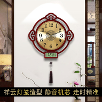 New Chinese living room wall clock quartz clock home silent simple fashion Chinese style wooden large clock wall clock