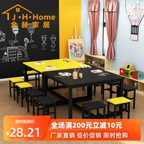 Primary School students kindergarten color desks and chairs childrens studio training painting table Art Manual cram school tutoring table