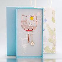 Cat fan bookmarks Chinese style classical literature and art hipster students with stationery graduation Teachers Day gift Forbidden City on the roof of the Palace creative gift ancient style metal bookmarks box