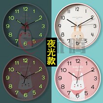 Mute creative wall clock cartoon clock home living room childrens room wall watch cute luminous bedroom wall clock small