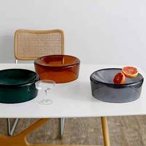 Good Fruit & Collection Modern Simple Concave Glass Fruit Plate Gray L Style Living Room Kitchen Wine Cabinet Fruit Plate