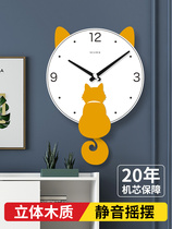 Simple swing wall clock living room silent fashion wooden clock Nordic Japanese cartoon clock wall clock stereo