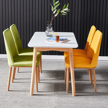 Nordic dining table household small apartment modern simple rectangular solid wood dining table and chair combination dining table tempered glass