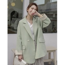 2021 New Korean pink small suit student jacket female double breasted loose casual chic suit spring and autumn