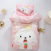 Children's kindergarten quilt set of three cotton baby with quilt core mattress nap special green blue 60*135