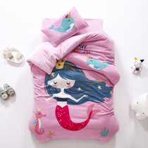  Childrens kindergarten quilt three-piece thickened autumn and winter nap special cored cotton quilt cover baby coral velvet