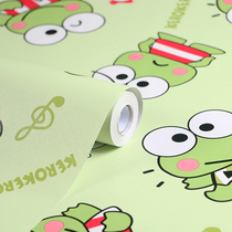 Green little frog wallpaper dormitory College student bedroom warm childrens room cartoon waterproof self-adhesive wall wallpaper home