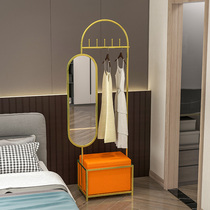 Light luxury coat rack with rotatable full-length mirror storage cabinet storage cabinet storage shoe bench integrated hanger corner storage rack