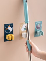 Mop Hook Free-to-punch toilet powerful mop fixing buckle wall-free wall-mounted toilet mop clamp deity