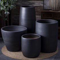 Green plant Nordic flowerpot modern minimalist vase interior plant decorative jar black ceramic hydroponic clay pot large caliber