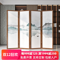 New Chinese style solid wood landscape office folding screen partition wall living room hotel blocking porch bedroom removable