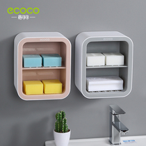 Double-layer soap box suction cup non-perforated wall-mounted nail-free cover shelf toilet creative drain soap box