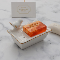 Moyan light luxury double layer drain ceramic soap box ins gold-plated bird soap box creative soap dish soap holder