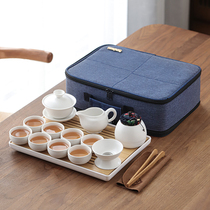 Qiyou travel kung fu tea set car carrying case outdoor home simple office Japanese tea tray customization