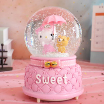 Hello Kitty Crystal Ball Music Box Sky City Automatic Snow Girl Girlfriend Childrens Gift