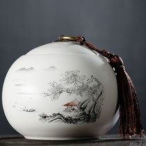 Tea cans Ceramic large half-pound copper buckle tassel moisture-proof tea cans Storage cans sealed cans Ceramic tea cans