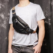 Mens leather chest bag head layer cowhide waist bag multi-functional casual messenger bag Mobile phone bag European and American fashion dumpling bag