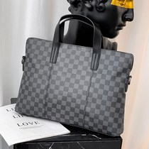 European and American mens bag Plaid Hand bag business leisure shoulder bag horizontal computer briefcase new leather file bag