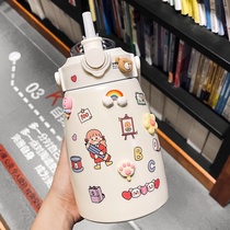 Thermos female large-capacity suction tube 1000ml portable cute Net Red big belly cute water cup large childrens Cup