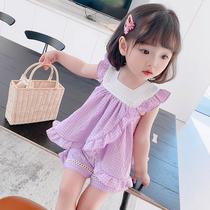 Girls Yang Glass Lace Set 2022 Childrens Summer Clothes New Han - Edition Baby Vest Shorts Two Pieces