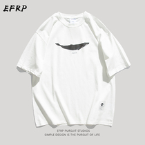 EFRP Whale Pattern Printed T-shirt Male Round Collar Loose Short Sleeve Pure Cotton Half Sleeve Day Ensemble Retro Undershirt Compassionate