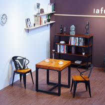 Retro solid wood dining table restaurant commercial snack bar American log dining dessert milk tea shop square table dining chair combination