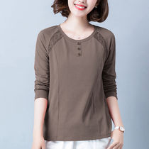 Cotton foreign mother dress base shirt women long sleeve T-shirt female loose middle-aged 2021 spring and autumn Korean version of the shirt