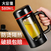 Tea separation glass cup with handle office cup large-capacity water cup mens anti-fall with cover filter tea cup customization