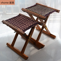 Portable folding matzah small bench portable solid wood short stool adult date wood stools handmade reinforced wooden chair