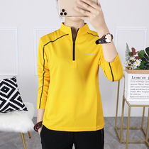 Outdoor quick-drying clothes female spring and autumn sunscreen fashion stand neck running long sleeve fast drying clothes sports leisure elastic T-shirt