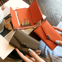 Key Bag Wallet Woman Two-in-one Body Card Bag Small Mesh Red Lock Spoon Contained Genuine Leather Large Capacity Cow Leather Multifunction