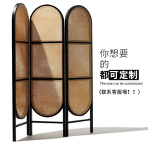 Chinese solid wood screen partition living room dining room bedroom movable rattan retro screen folding modern simple screen