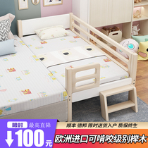 Solid wood childrens bed boy single bed girl princess bed with guardrail baby bed splicing big bed widening Yanbian