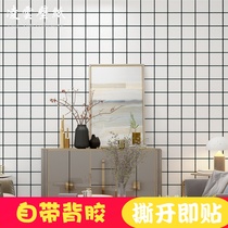 Thickened self-adhesive black and white plaid wallpaper self-adhesive net red milk tea fried chicken shop gusset background wallpaper wall sticker with glue