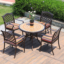Outdoor table and chairs terrace European-style Balcony Patio with umbrella suit Cast aluminium waterproof sunscreen Garden Leisure iron Art Composition