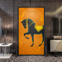 European American solid wood mobile screen Living room entrance partition Light luxury style British Canvas Ju Cai seat screen Horse