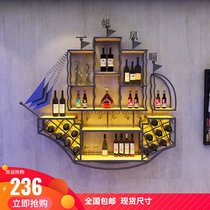 Bar barbecue Wrought iron wall wall decoration luminous net red sailing boat Wine beer storage display Wine rack bookcase