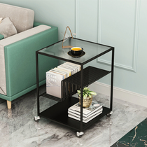 Minimalist sofa side several movable small apartment square corner several storage rack bedroom light luxury Changhong glass bedside table