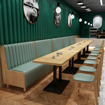 Milk tea shop table and chair combination clean Bar coffee Western restaurant barbecue dessert Teahouse Wall deck sofa solid wood household