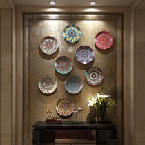 Bohemian style ceramic decorative tray European-style living-room pendulum with sitting pan American plate decorated with background wall hanging pan