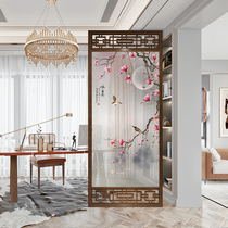 Screen Living room entrance office partition Small apartment New Chinese style solid wood hollow background wall decoration simple and modern