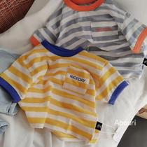 Childrens clothing Children Baby bamboo cotton coat men and women Korean color color T-shirt short sleeve 2021 summer new half sleeve