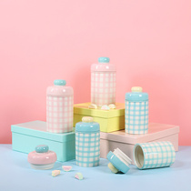 Cute soft decoration jar ornament sealed jar food grade ceramic jar with lid storage jar bottle storage jar