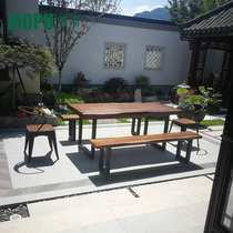 Outdoor table and chair courtyard solid wood dining table Leisure Garden anticorrosive wood outdoor table homestay Sun Room rooftop table long table
