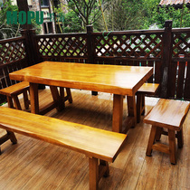 Outdoor table and chair patio Anti-Corrosive Yang Light House Balcony Outdoor Dining Room Table Terrace Garden Pavilions Solid Wood Table And Chairs Combination