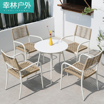 Outdoor Table And Chairs Patio Garden Balcony White Outdoor Leisure Cafe Outside Swing Net Red Milk Tea Shop Rattan Chair Combo