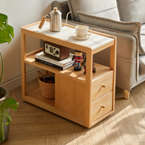 Light luxury Rock board movable side several solid wood sofa side cabinet living room coffee table square table mini square table mini square corner