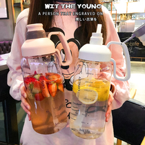 Plastic cup high temperature resistant transparent sports water cup portable fitness large capacity graduated straw cup extra large water cup