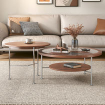 Nordic high and low tea table combination modern simple small family living room household luxury double round tea table