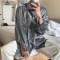 Silky shirt male high-quality shiny shirt spring Korean light luxury hanging handsome long sleeve shirt